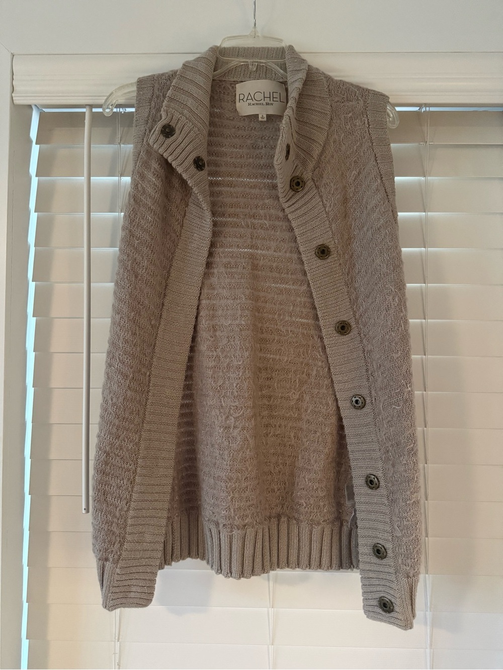 RACHEL Rachel Roy Taupe Button-Front Sleeveless Knit Cardigan